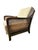 Rare labeled Knoll Antimott armchair with a woven cane surround, sculptural wood frame, and clean wide-wale corduroy...