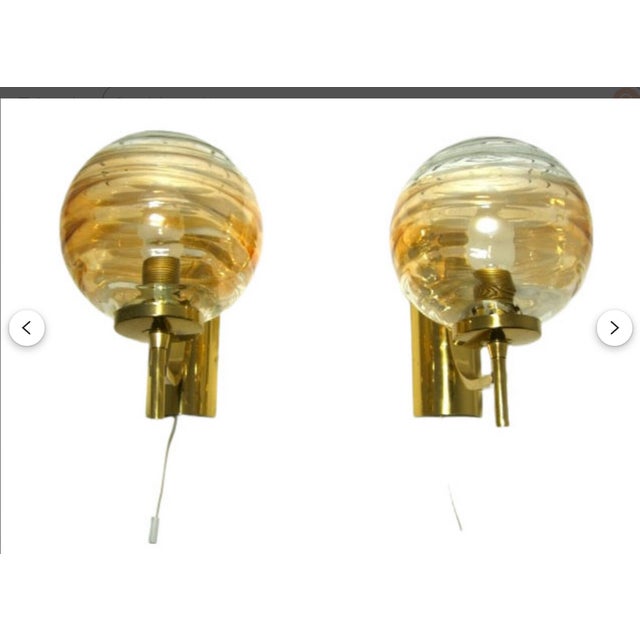 Mid-Century Modern Art Deco Style Sconces in Brass and Murano Glass, 1980s, Set of 2 For Sale - Image 6 of 12