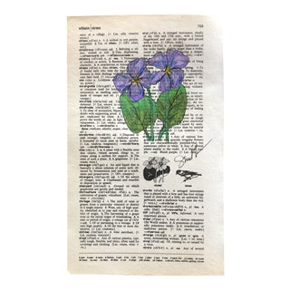 "Violet" Contemporary Colored Pencil Drawing on Vintage Dictionary Page For Sale
