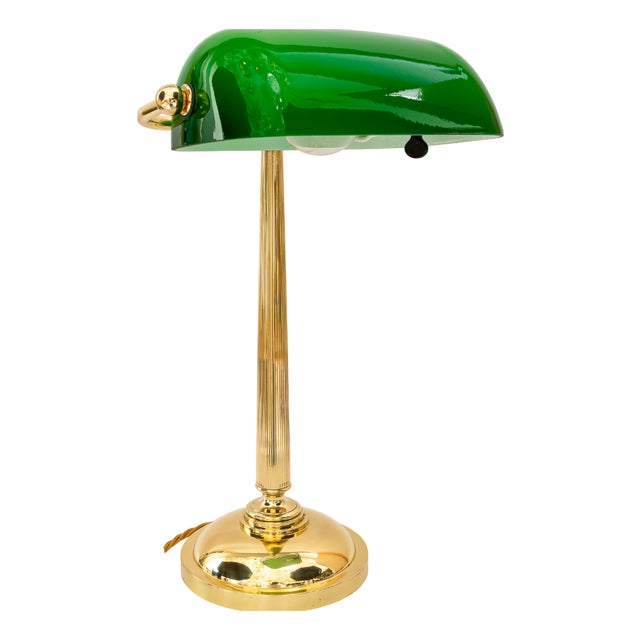 Art Deco Banker Lamp with Green Glass Shade, Vienna, 1920s For Sale
