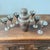 Silver Vintage Asian Silver Plated Etched Brass Cocktail Shaker & Cordial Set- 7 Pieces For Sale - Image 8 of 9