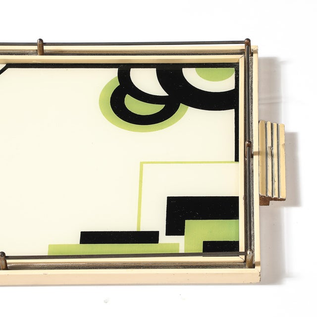 1930s Art Deco Eglomise Cubist Graphic Geometric Motif Tray W/ Cream Lacquered Border For Sale - Image 5 of 12