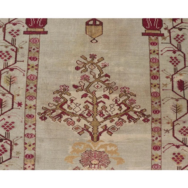 White Early 20th Century Color Antique Oushak Rug With Columns, Chandelier & Vase Design For Sale - Image 8 of 13