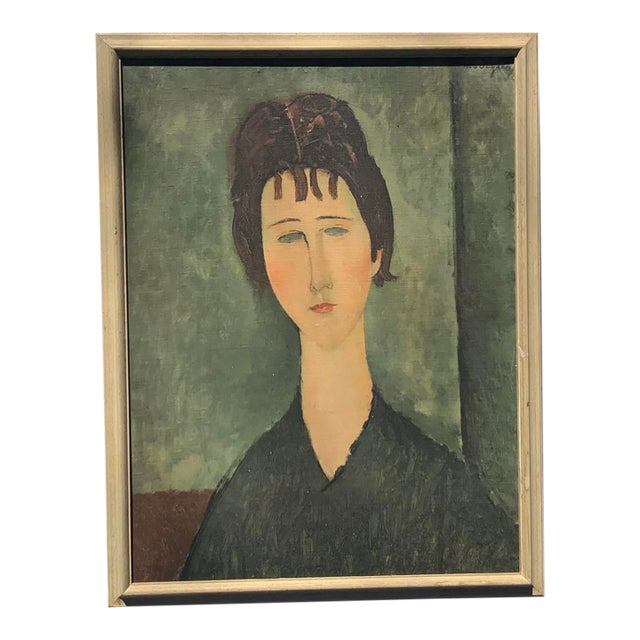 Mid 20th Century After Amedeo Modigliani Expressionist Portrait Fine Art Print on Linen For Sale