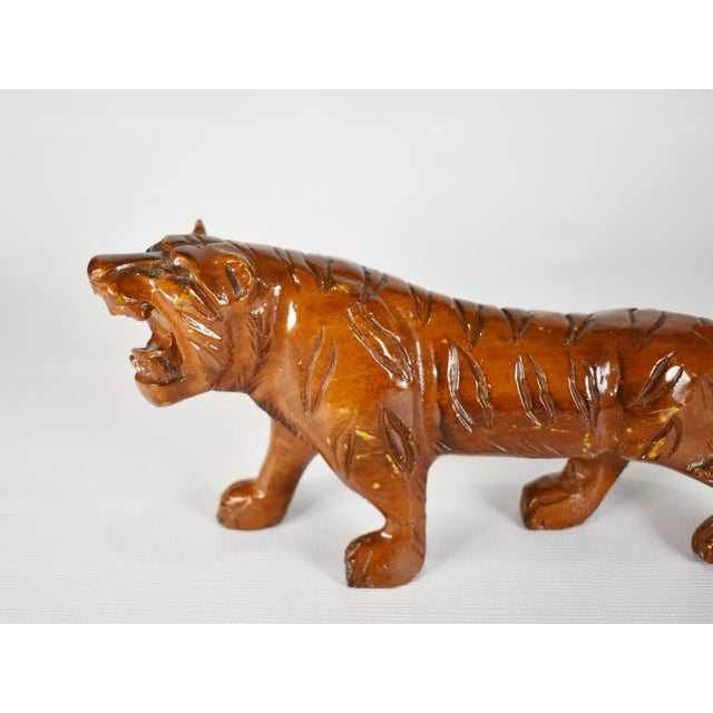 Mid 20th Century Vintage Hand Carved Solid Wood Tiger Figurine Chairish