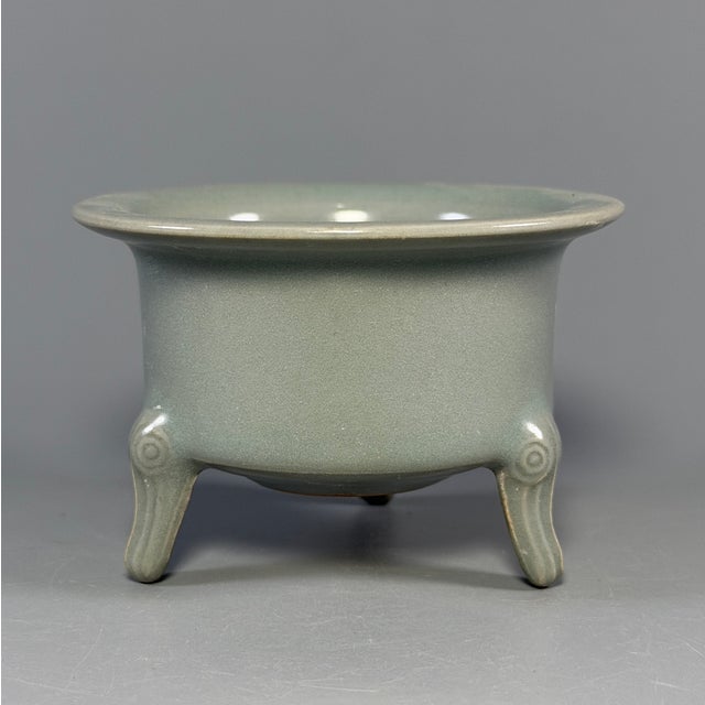 15th Century & Earlier China Vintage Longquan Celadon Tripod‑Footed Censer For Sale - Image 5 of 7