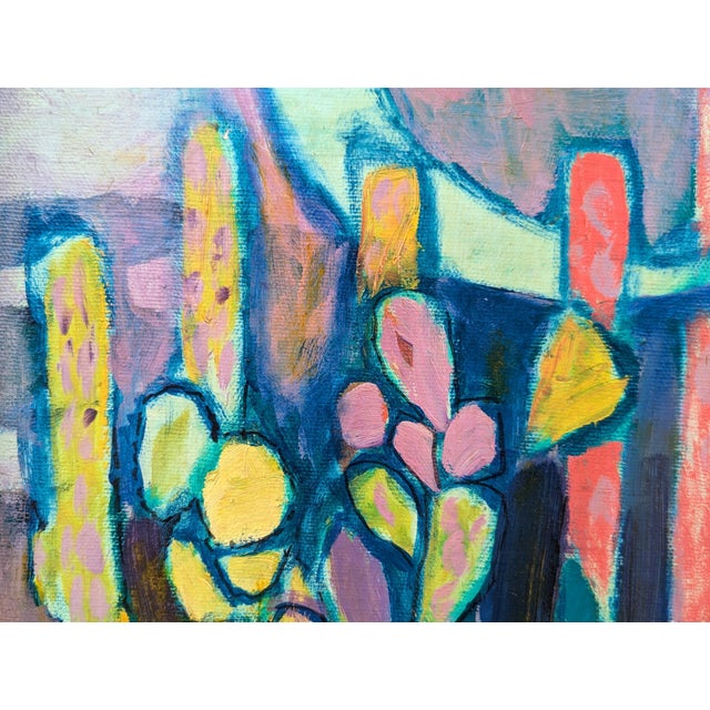 David Adickes "Crescent and Cactus" Modern Abstract Colorful Desert Night Landscape Painting, 1980's For Sale - Image 9 of 10
