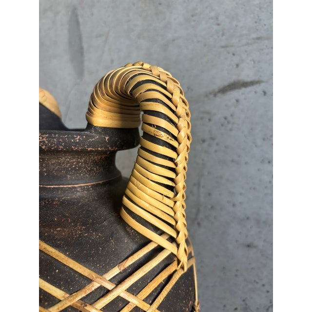 1970s Vintage Coastal Stoneware and Cane Floor Vase - Organic Modern For Sale - Image 5 of 8