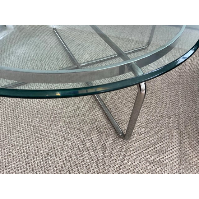 1990s 1990s Round Chrome and Thick Glass Coffee Table For Sale - Image 5 of 11