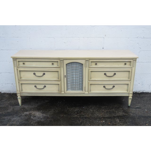 Shabby Chic French Shabby Chic Painted Long Dresser Bathroom Vanity Tv Console For Sale - Image 3 of 13