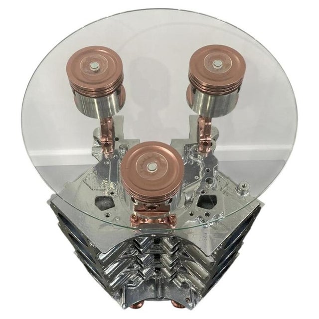 Rose Gold V8 Engine Corner Bar Table with Wine Rack For Sale - Image 4 of 9