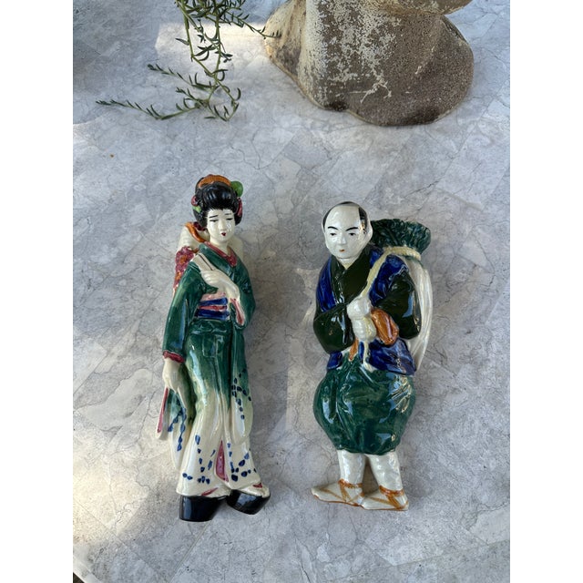 Vintage Japanese Ceramic Figures Wall Pockets- A Pair For Sale - Image 4 of 4