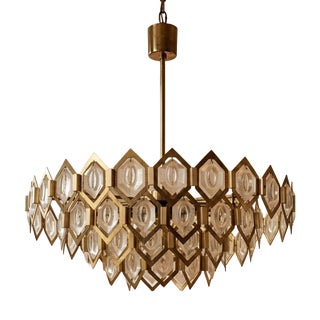 Faceted Glass and Brass Chandelier from Jaroslav Bejvl, Kamenický Šenov, Czechoslovakia, 1960s For Sale