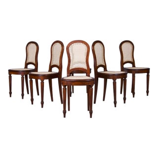 Antique French Louis XVI Style Burl Walnut Cane Dining Chairs - Set of 6 For Sale