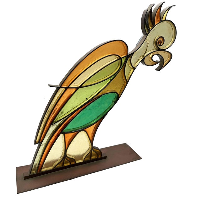 Art Deco Mid 20th Century Rare MCM Brass & Celluloid Rooster & Parrot Sculptures by Hans Hagenauer For Sale - Image 3 of 10