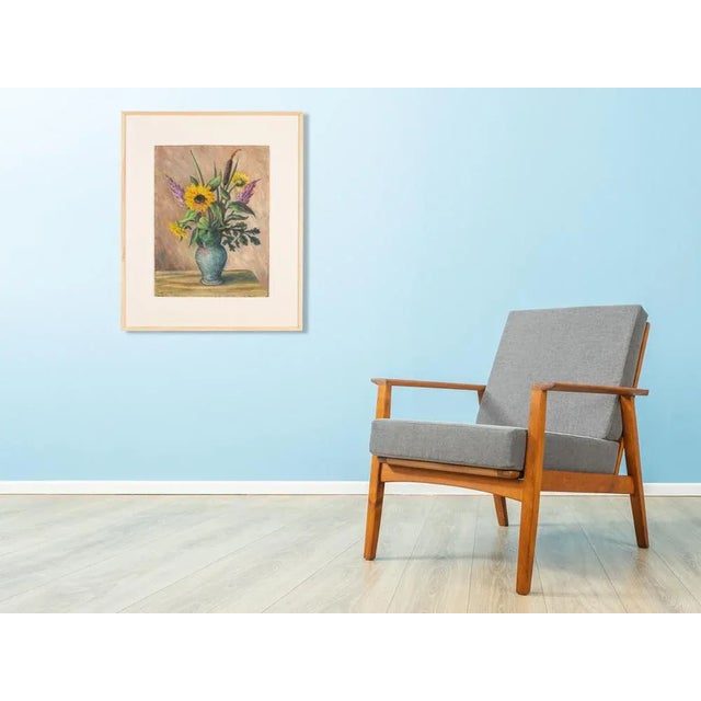 Mid-Century Modern Summer Bouquet, Oil on Plate, Framed For Sale - Image 3 of 10