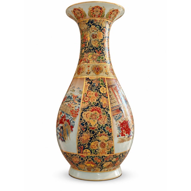 Large Late 20th Century Ornate Chinoiserie Ceramic Floor Vase With Musicians and Gilt Decoration For Sale - Image 15 of 16