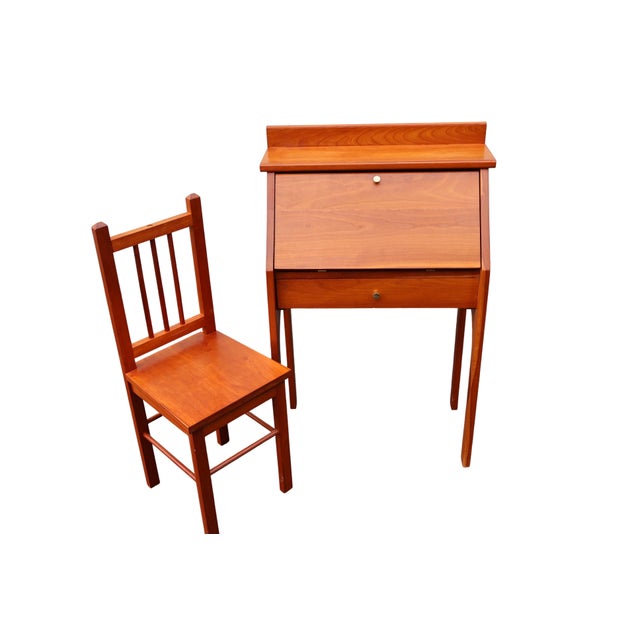 Late 20th Century 1970s Childs Custom Handcrafted Cherry Drop-Front Secretary Desk & Chair For Sale - Image 5 of 18