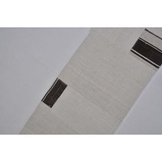 Textile 1950s White and Blach Turkish Kilim Runner For Sale - Image 7 of 10