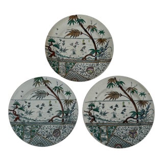 Set of 3 Late 19th-Century English Staffordshire Transferware Plates – Black Transfer With Hand Coloring For Sale