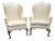 Pair of Southwood Queen Anne Wingback Chairs in Ivory Damask For Sale