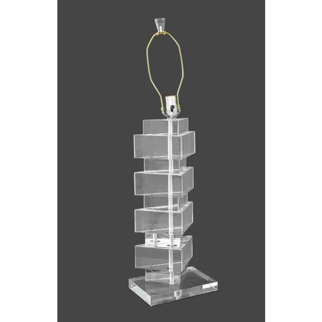 Karl Springer Style Triangular Clear Acrylic Lamp For Sale - Image 10 of 10