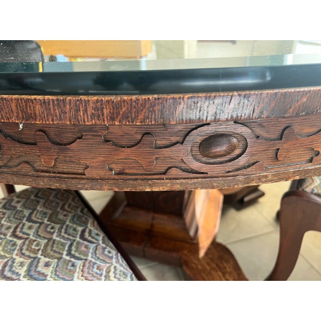 Vintage Oak Round Pedestal Dining Table With Splayed Feet For Sale - Image 10 of 12