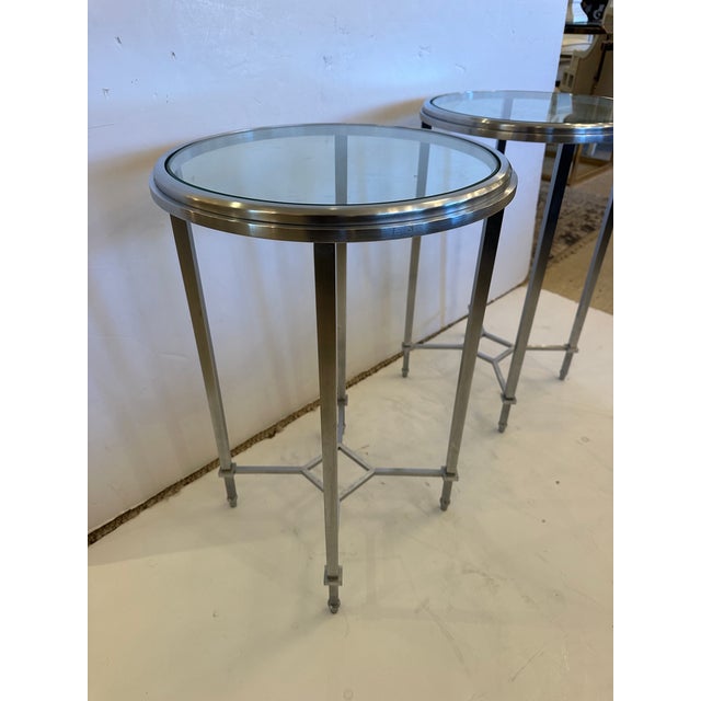 Silver Leaf Bronze Round Side Tables With Glass Tops -a Pair For Sale In Philadelphia - Image 6 of 8
