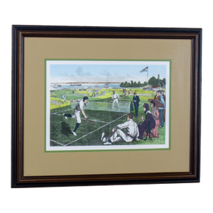 1971 Hand Colored Lithograph Framed Art First National Lawn-Tennis Tournament in Staten Island, Ny