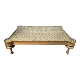 English Victorian Coffee Table with Brass Toupie Legs and Star-Patterned Top, 1980s For Sale