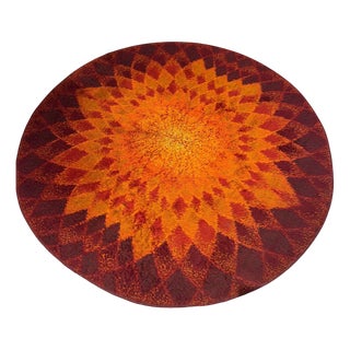 Vintage Round Wool Rug, 1970s For Sale