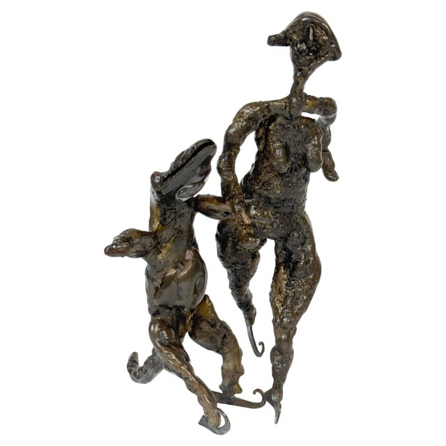 Surrealist Bronze Sculpture of a Woman and Alligator on Skates Continental, circa 1960s Dimensions: 8" H × 4" W × 4.5" D A...