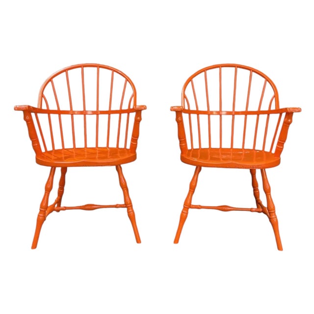 1980s Pair of Metal Windsor Bowback Arm Chairs For Sale - Image 11 of 11
