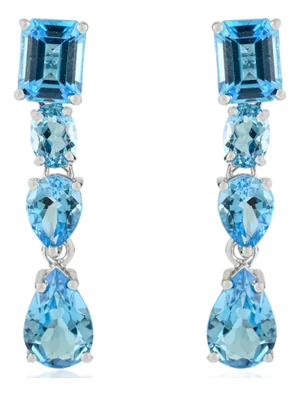 Timeless Sparkle Blue Topaz Gemsotne Drop Dangle Earrings in 925 Silver - 2 Piece
