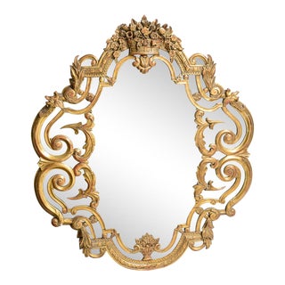 19th Century Italian Carved and Gilt Wood Oval Frame Wall Mirror For Sale
