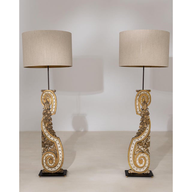 19th Century France Gold Carved Giltwood Floor Lamps - Pair For Sale - Image 4 of 10