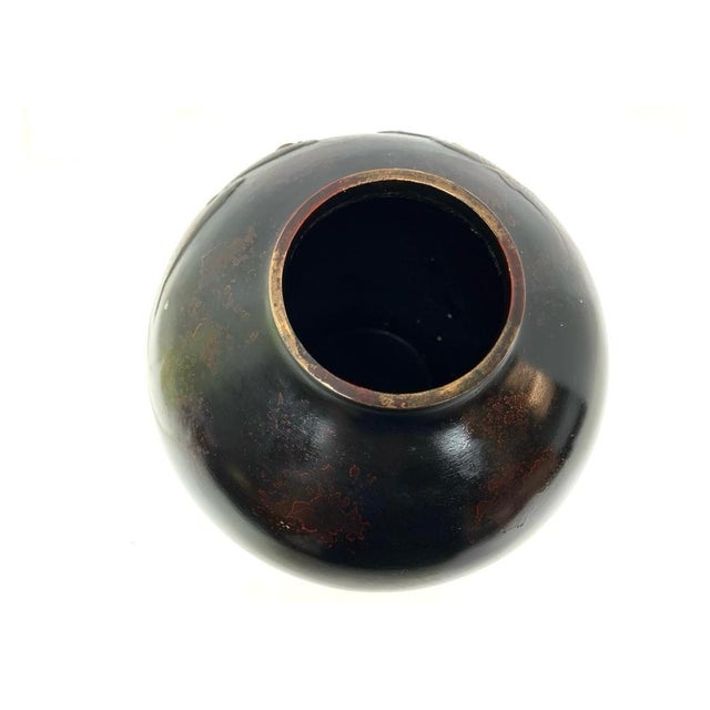 1960s Traditional Japanese Metal Koi Vase on Wood Stand For Sale - Image 4 of 11