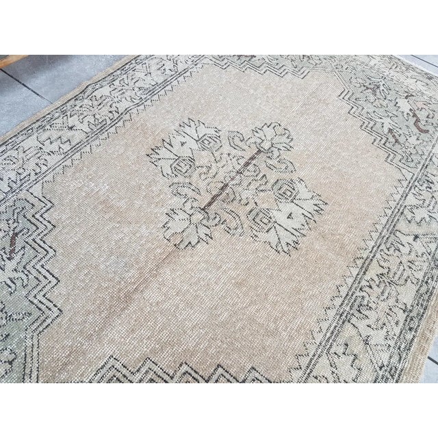 Beige Beige Small Vintage Oushak Rug For Sale - Image 8 of 10