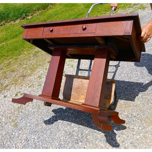 Antique Mission Quarter Sawn Oak Double Pedestal Library Table 1920 For Sale - Image 14 of 17