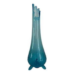 Mid-Century Modern L.E Smith Turquoise Cyan Blue Hobnail Glass 3-Toed Footed Swung Vase