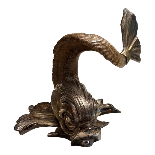 1970s Gabriella Crespi Silvered Bronze and Horn Dolphin Sculptor - Signed For Sale