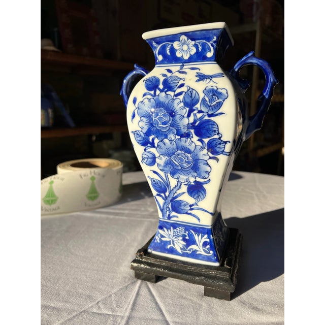 Mid-Century Modern 1970s Blue and White Floral Vase For Sale - Image 3 of 7
