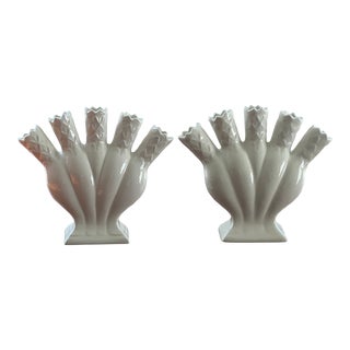 Vintage White Ceramic Tulipiere— a Pair For Sale