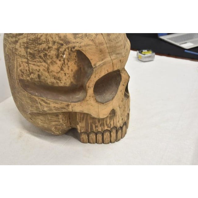 Light Yellow 1940s Large Folk Art Skull Wood Carving For Sale - Image 8 of 11