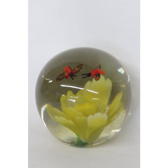 Silvestri Handcrafted Art Glass Paperweight Orange Bugs on a Yellow Flower 4516b For Sale - Image 4 of 12