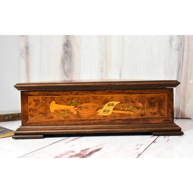 Mid 20th Century Swiss Reuge Music Box 3 Songs Inlaid Box With Key For Sale In Philadelphia - Image 6 of 17