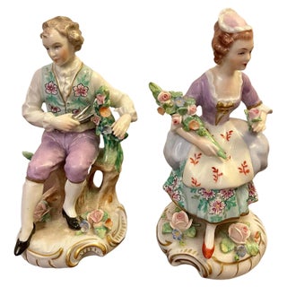 Antique Victorian Sitzendorf Figures, Set of 2 For Sale