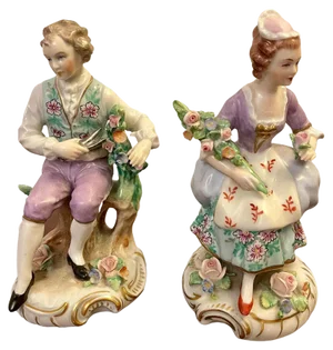 Antique Victorian Sitzendorf Figures, Set of 2
