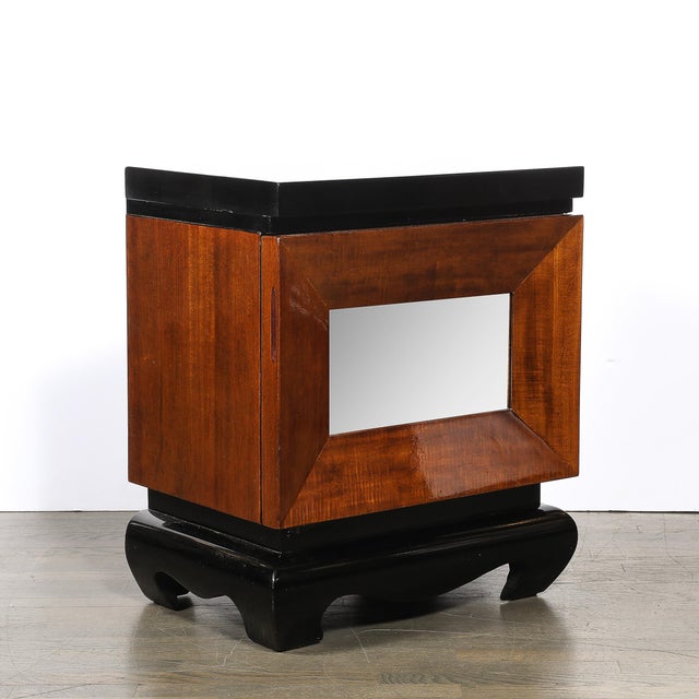 Mid-Century Modernist Shadowbox Mirrored Front Walnut & Black Lacquer End Table For Sale - Image 15 of 15