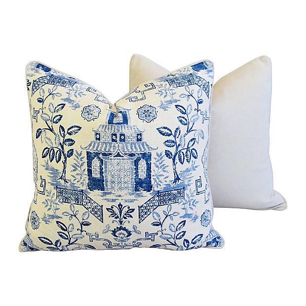 Custom Blue White Chinoiserie Feather Down Pillows 26 Square